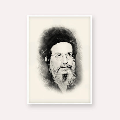 Rabbi Yehuda Ashlag ( Baal HaSulam) – Black & White – White Frame Vertical | Jewish Wall Art, Gedolim Pictures