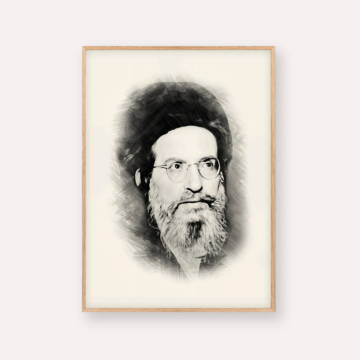 Rabbi Yehuda Ashlag ( Baal HaSulam) – Black & White – Wood Frame Vertical | Jewish Wall Art, Gedolim Pictures