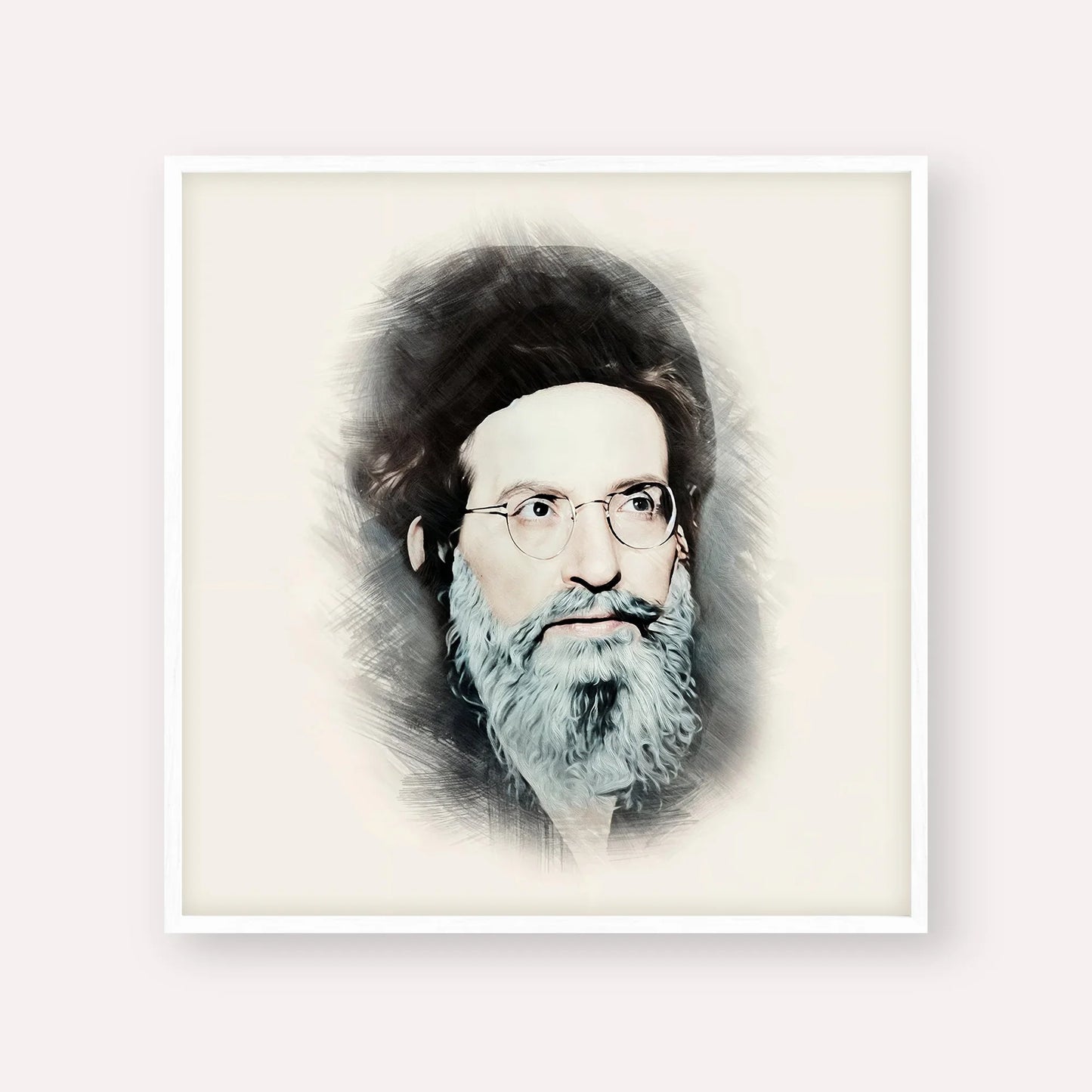 Rabbi Yehuda Ashlag ( Baal HaSulam) – White Frame Square | Jewish Wall Art, Gedolim Pictures