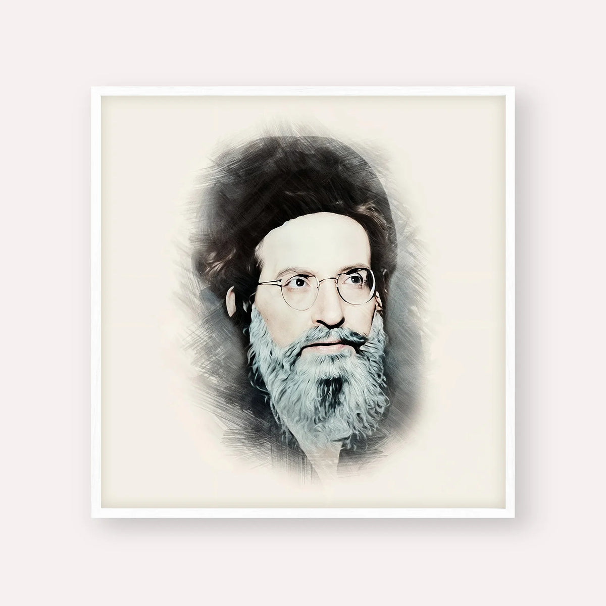 Rabbi Yehuda Ashlag ( Baal HaSulam) – White Frame Square | Jewish Wall Art, Gedolim Pictures
