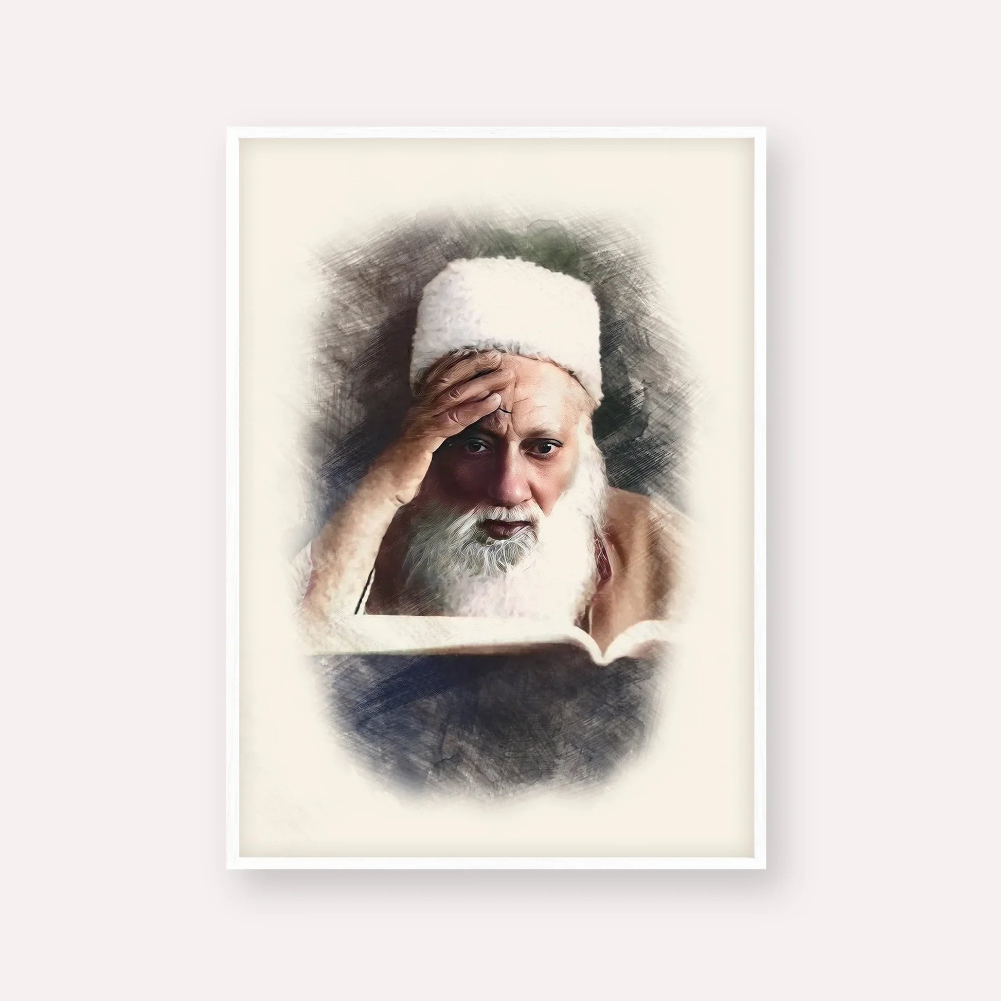 Rabbi Yehuda Fatiyah – White Frame Vertical | Jewish Wall Art, Gedolim Pictures