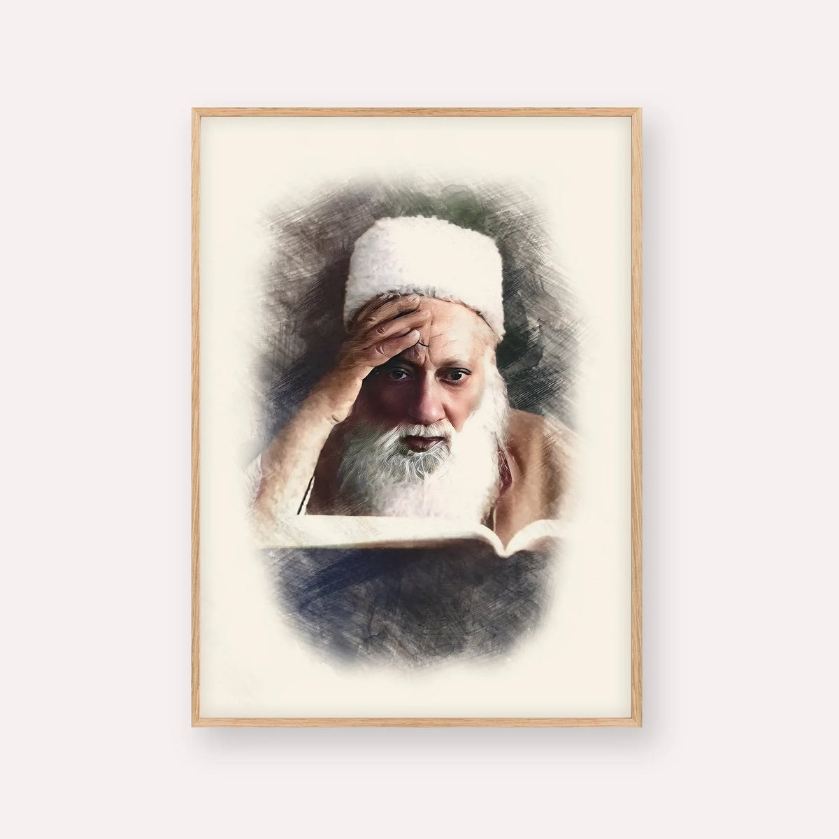 Rabbi Yehuda Fatiyah – Wood Frame Vertical | Jewish Wall Art, Gedolim Pictures