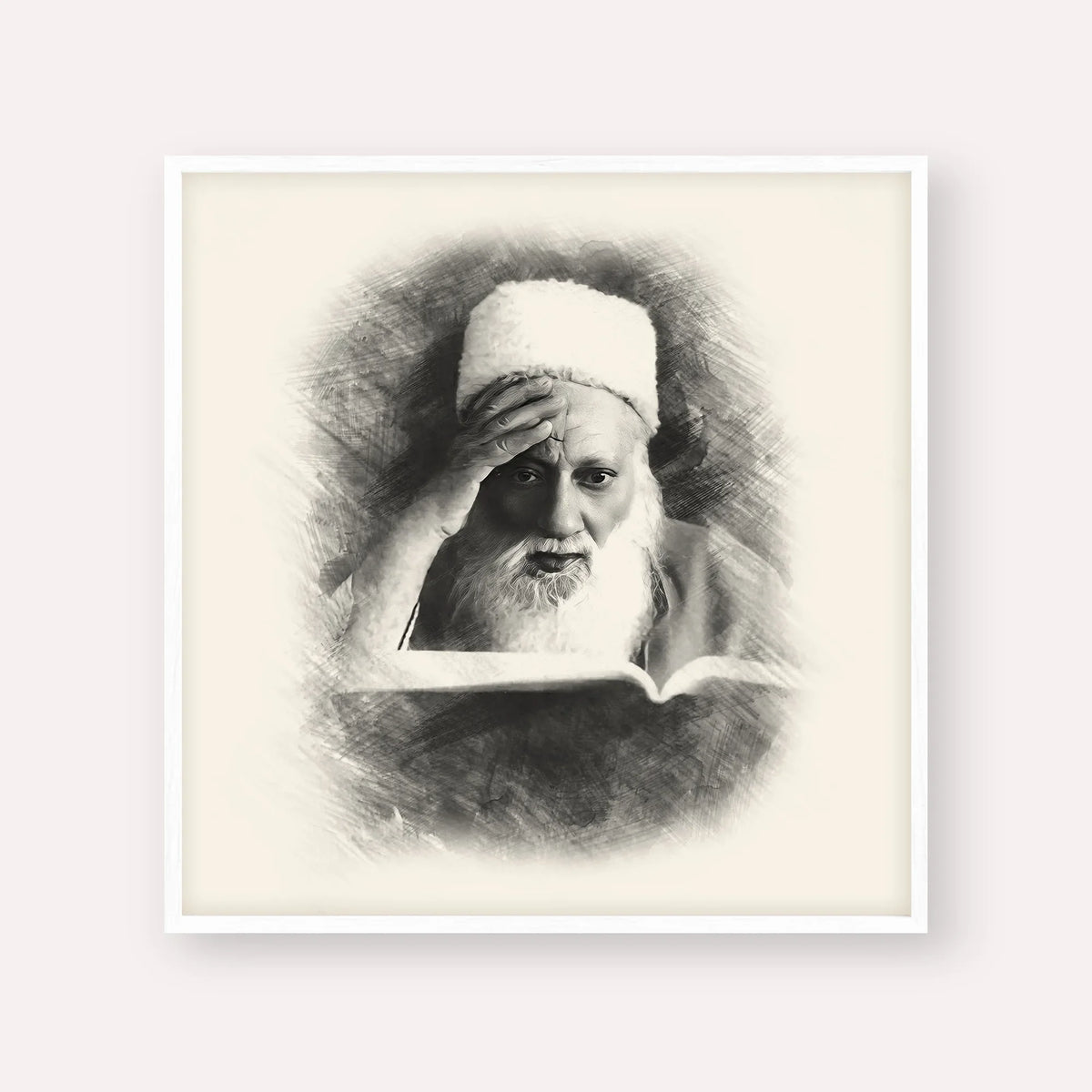 Rabbi Yehuda Fatiyah – White Frame Square | Jewish Wall Art, Gedolim Pictures