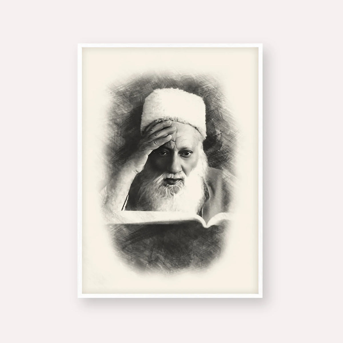 Rabbi Yehuda Fatiyah – White Frame Vertical | Jewish Wall Art, Gedolim Pictures