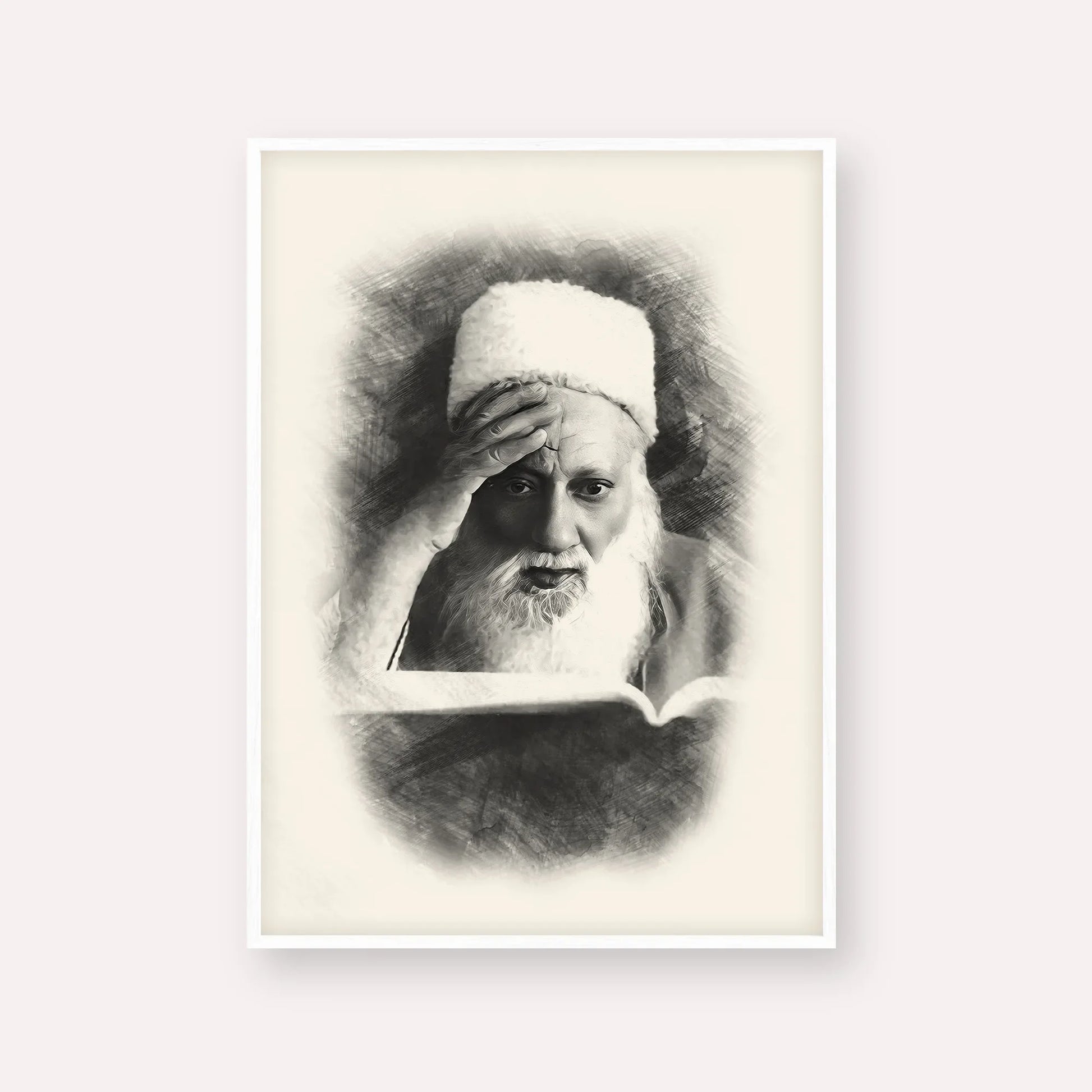 Rabbi Yehuda Fatiyah – White Frame Vertical | Jewish Wall Art, Gedolim Pictures
