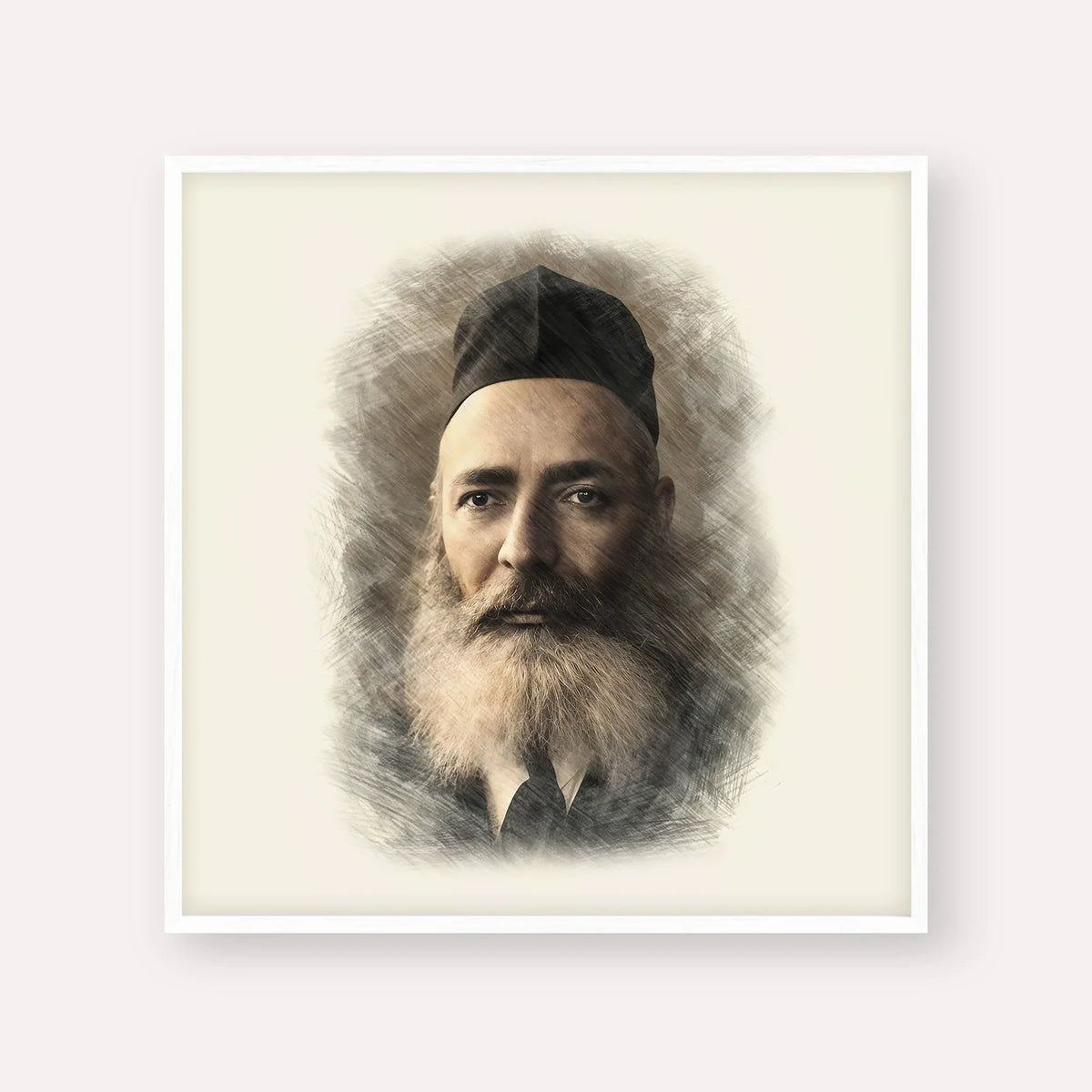 Rabbi Yeruchom Levovitz – White Frame Square | Jewish Wall Art, Gedolim Pictures