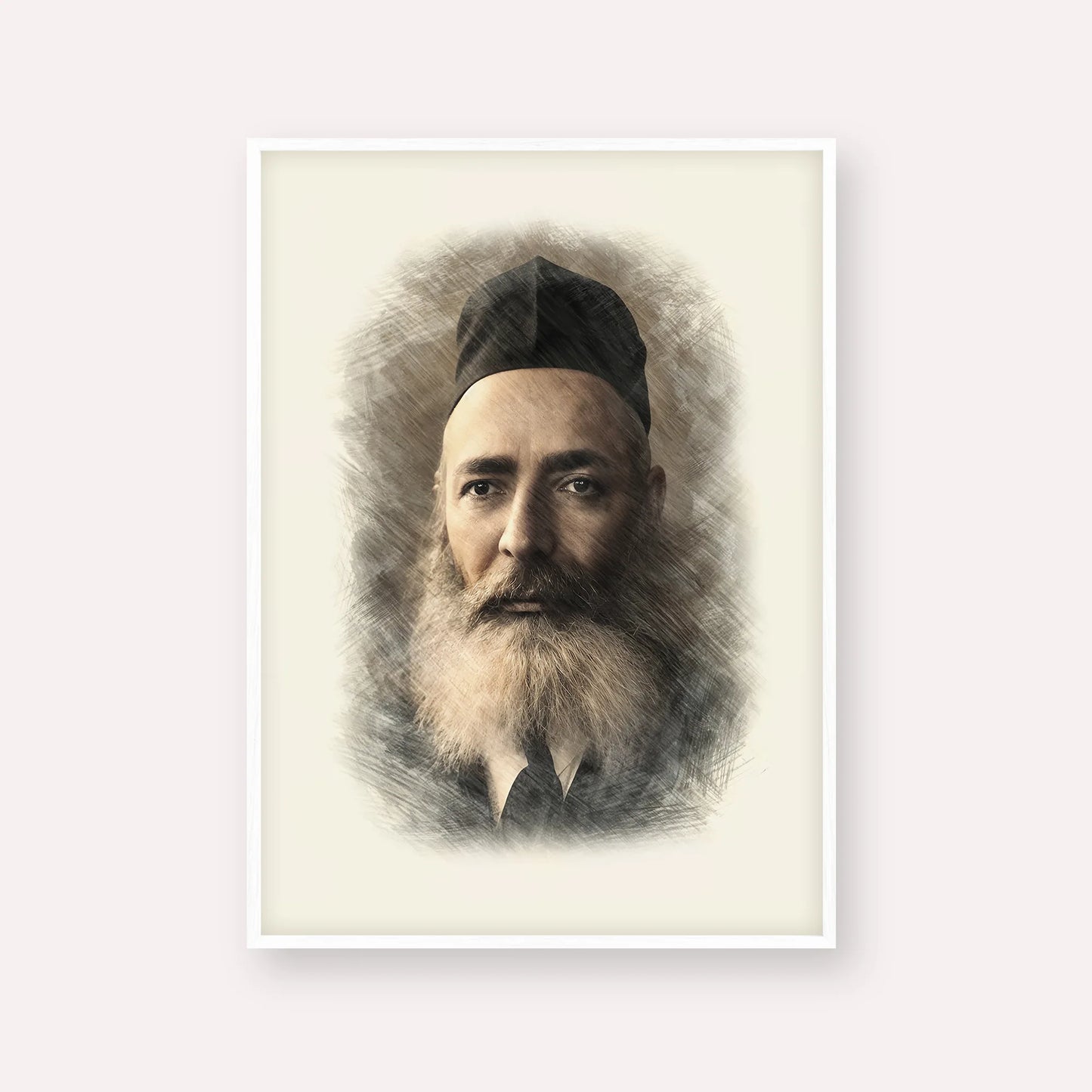 Rabbi Yeruchom Levovitz – White Frame Vertical | Jewish Wall Art, Gedolim Pictures