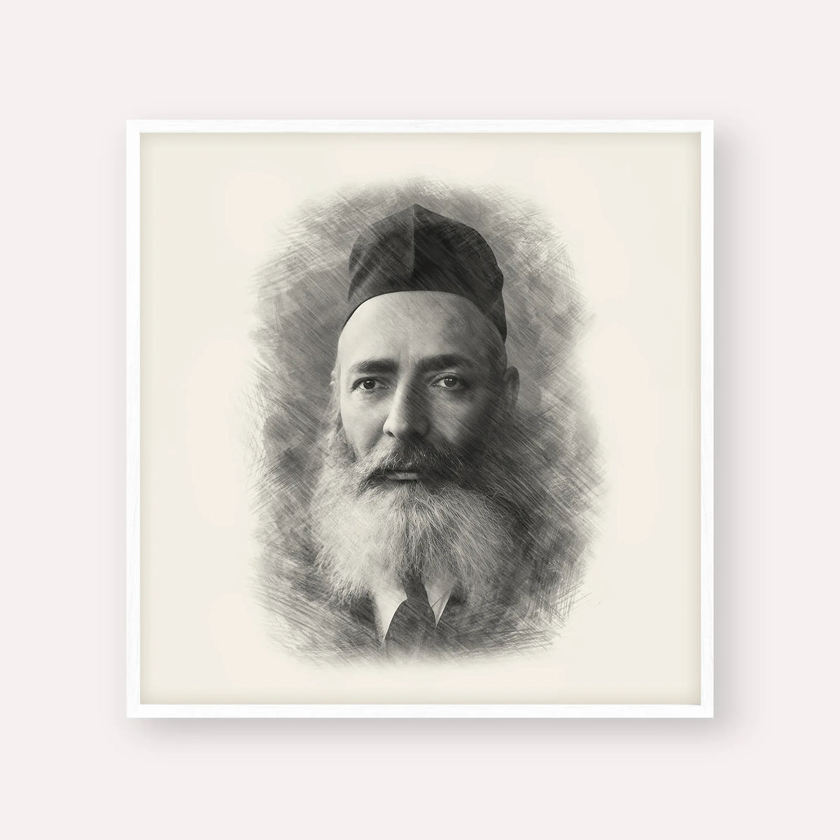 Rabbi Yeruchom Levovitz – Black & White – White Frame Square | Jewish Wall Art, Gedolim Pictures