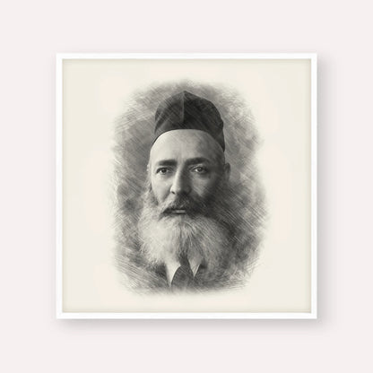 Rabbi Yeruchom Levovitz – Black & White – White Frame Square | Jewish Wall Art, Gedolim Pictures