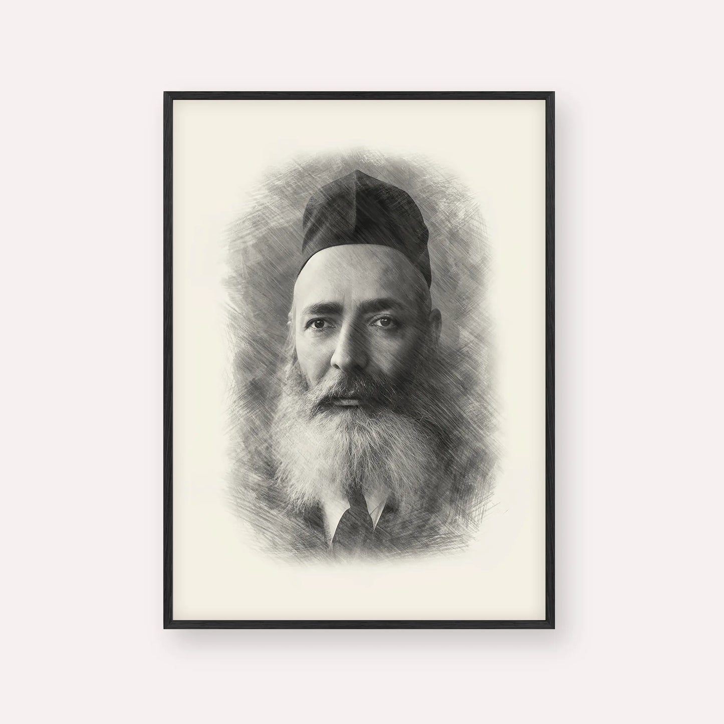 Rabbi Yeruchom Levovitz – Black & White – Black Frame Vertical | Jewish Wall Art, Gedolim Pictures