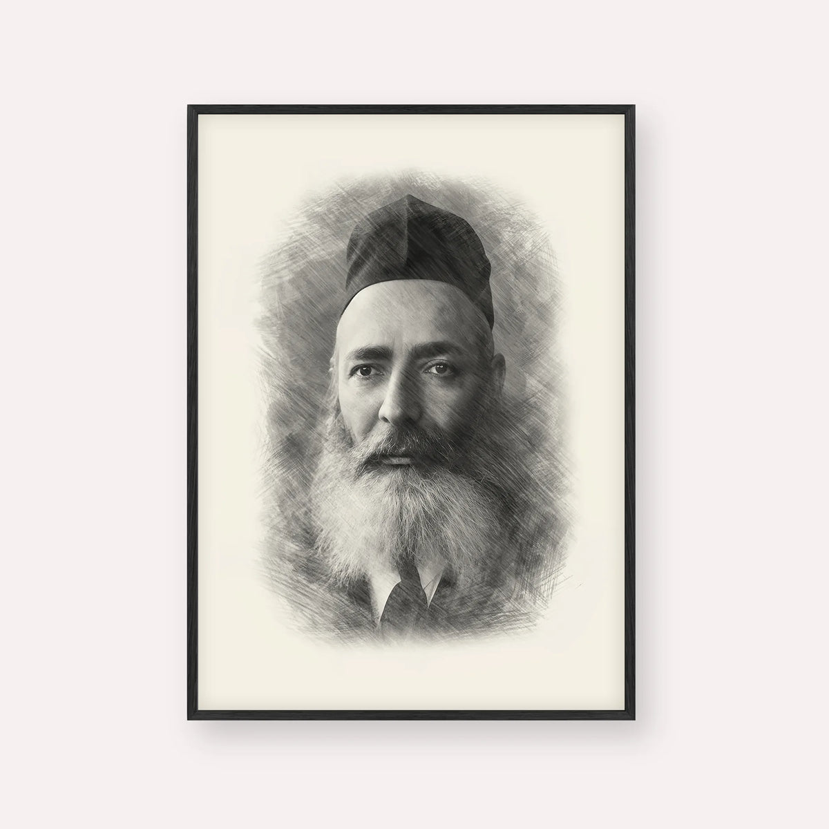 Rabbi Yeruchom Levovitz – Black & White – Black Frame Vertical | Jewish Wall Art, Gedolim Pictures