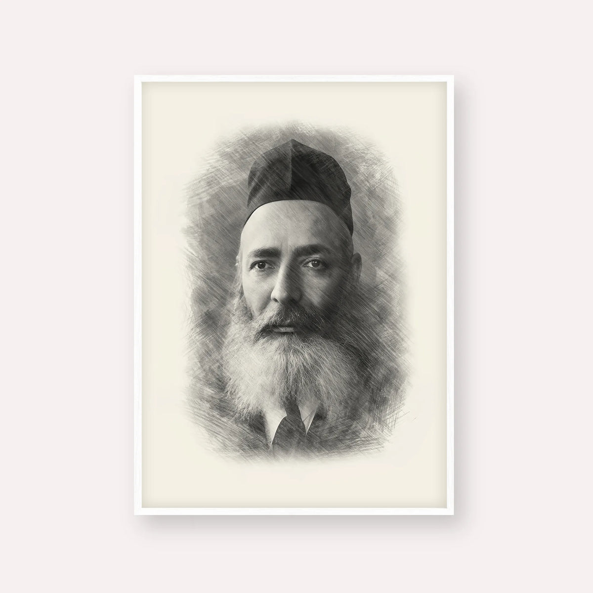 Rabbi Yeruchom Levovitz – Black & White – White Frame Vertical | Jewish Wall Art, Gedolim Pictures