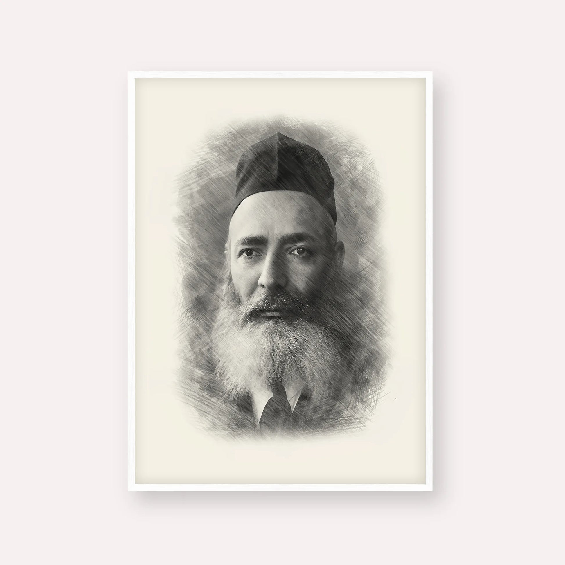 Rabbi Yeruchom Levovitz – Black & White – White Frame Vertical | Jewish Wall Art, Gedolim Pictures