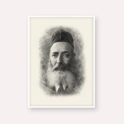 Rabbi Yeruchom Levovitz – Black & White – White Frame Vertical | Jewish Wall Art, Gedolim Pictures