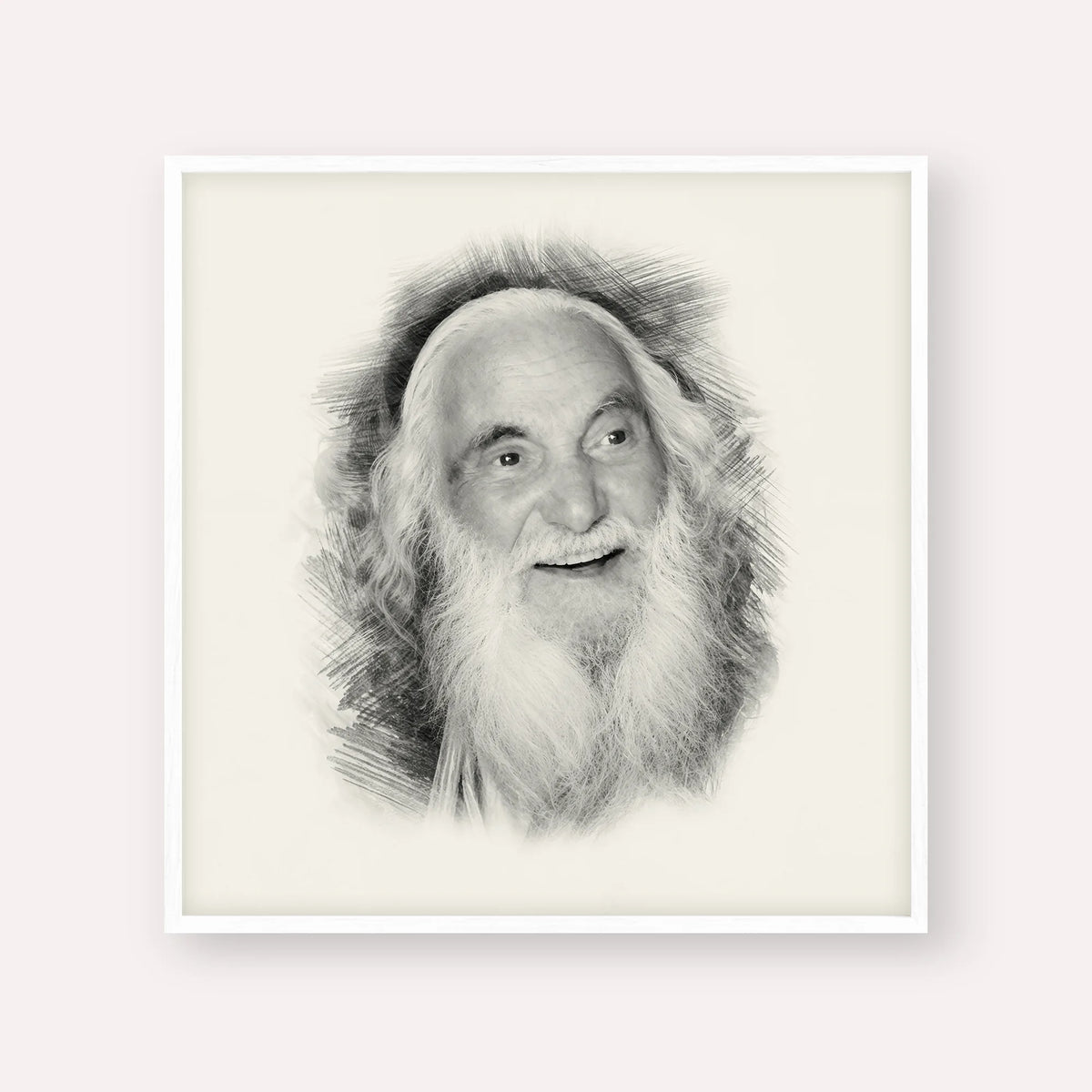 Rabbi Yisroel Dov Ber Odesser – Black & White – White Frame Square | Jewish Wall Art, Gedolim Pictures