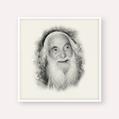 Rabbi Yisroel Dov Ber Odesser – Black & White – White Frame Square | Jewish Wall Art, Gedolim Pictures