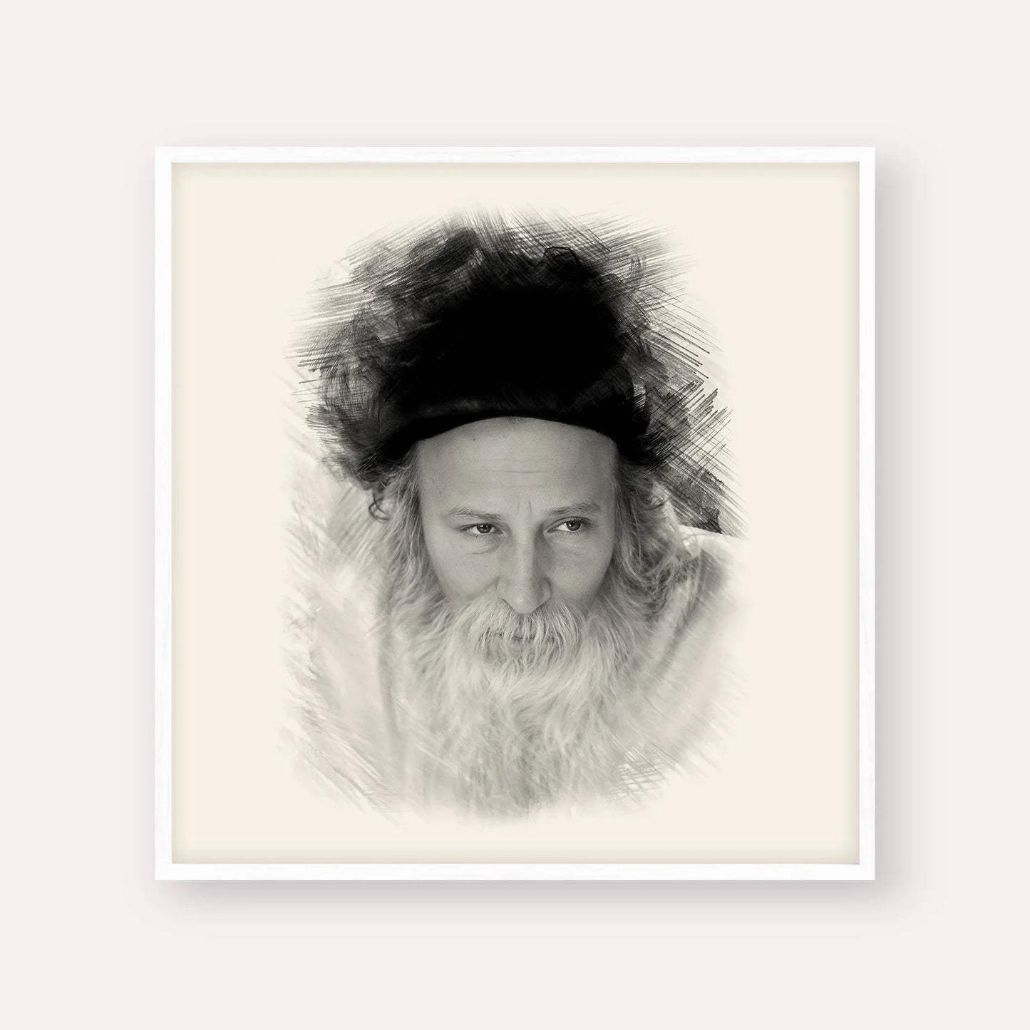 Rabbi Yitzchak Meir Morgenstern – Black & White – White Frame Square | Jewish Wall Art, Gedolim Pictures