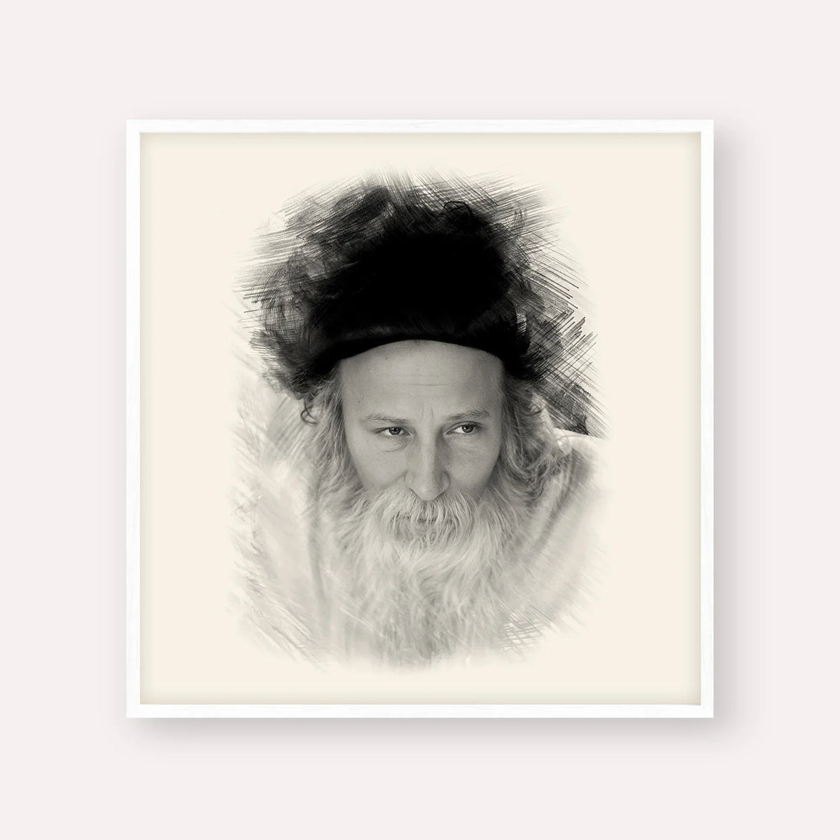 Rabbi Yitzchak Meir Morgenstern – Black & White – White Frame Square | Jewish Wall Art, Gedolim Pictures