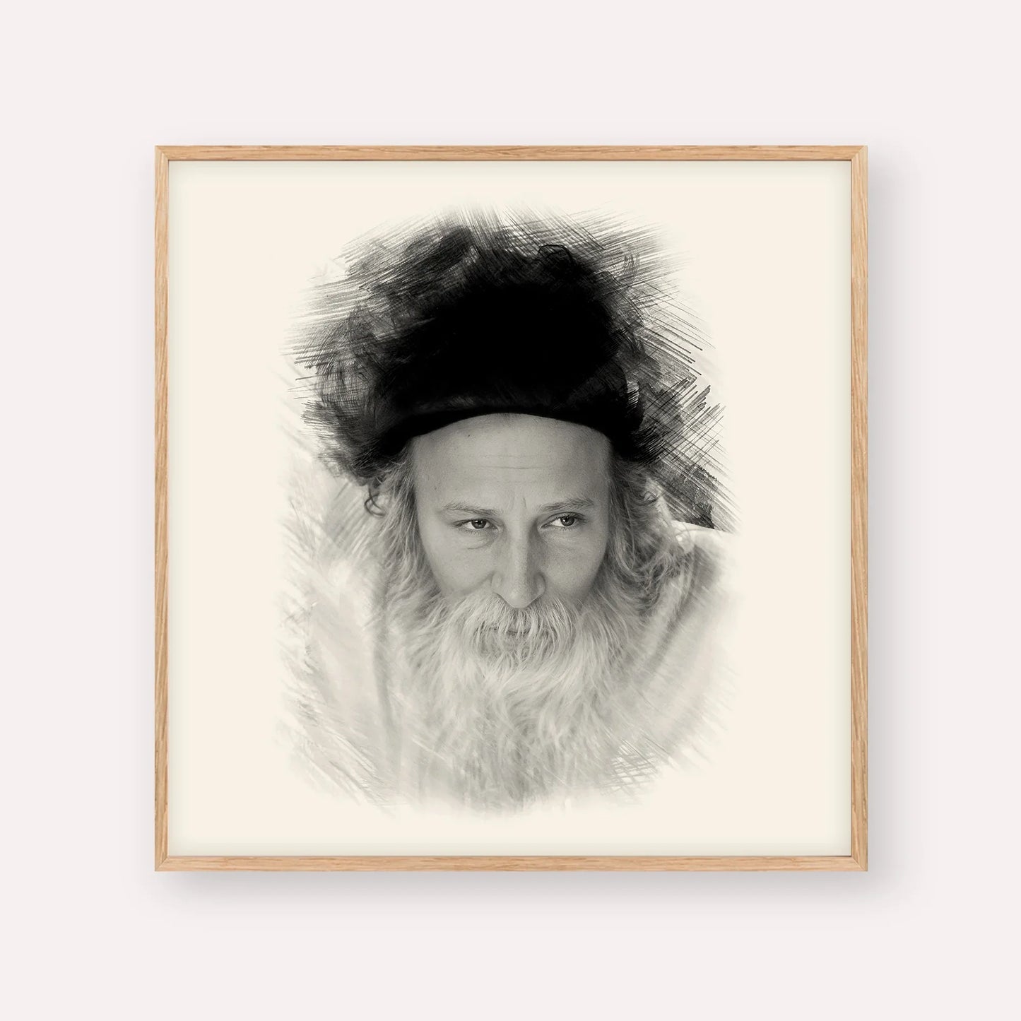 Rabbi Yitzchak Meir Morgenstern – Black & White – Wood Frame Square | Jewish Wall Art, Gedolim Pictures