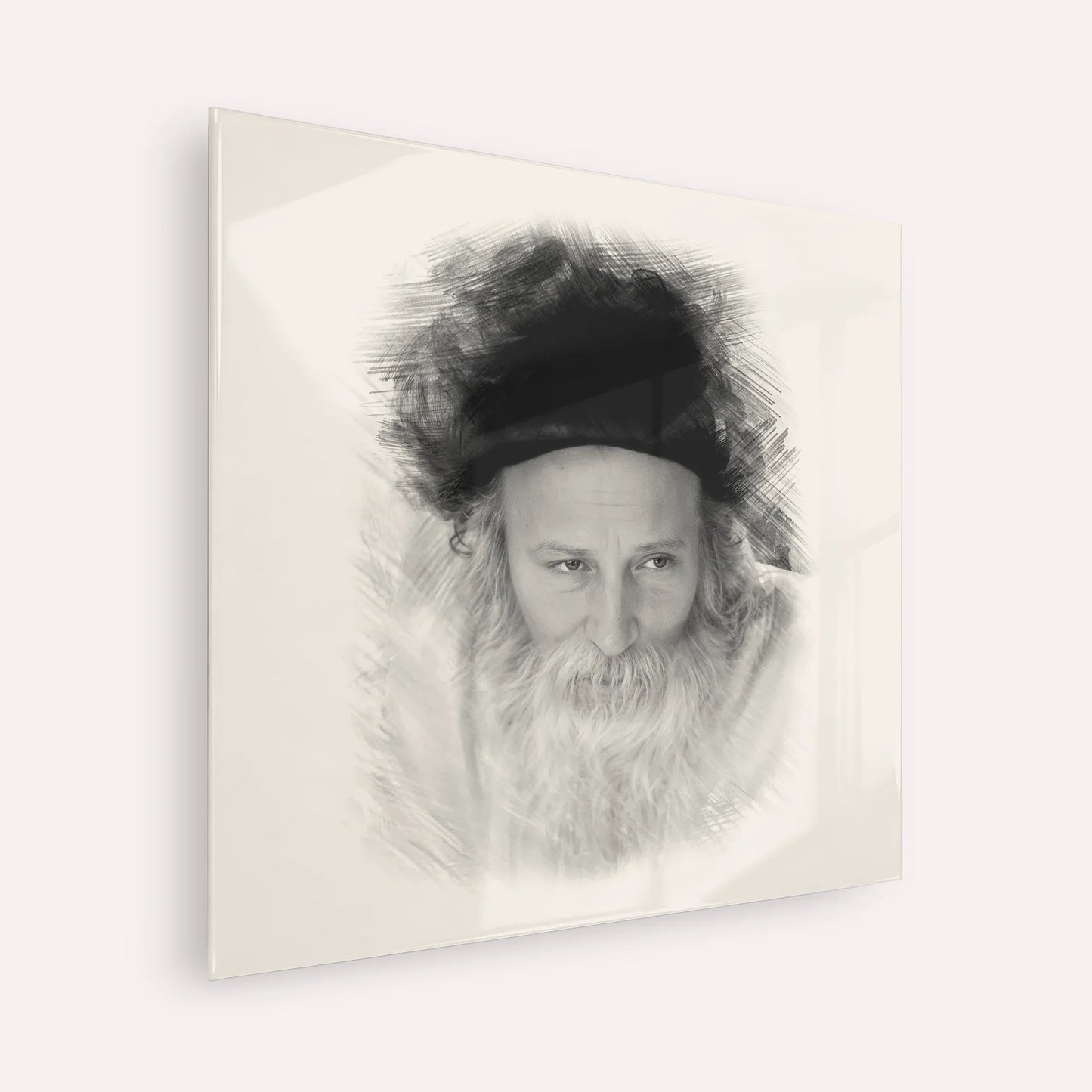 Rabbi Yitzchak Meir Morgenstern – Black & White – Acrylic Glass Square | Jewish Wall Art, Gedolim Pictures