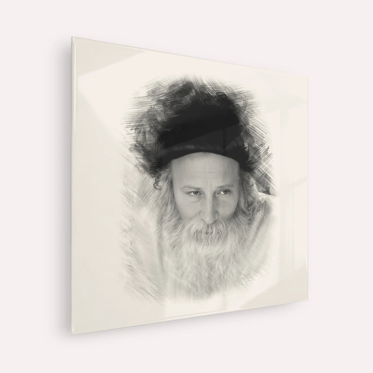 Rabbi Yitzchak Meir Morgenstern – Black & White – Acrylic Glass Square | Jewish Wall Art, Gedolim Pictures
