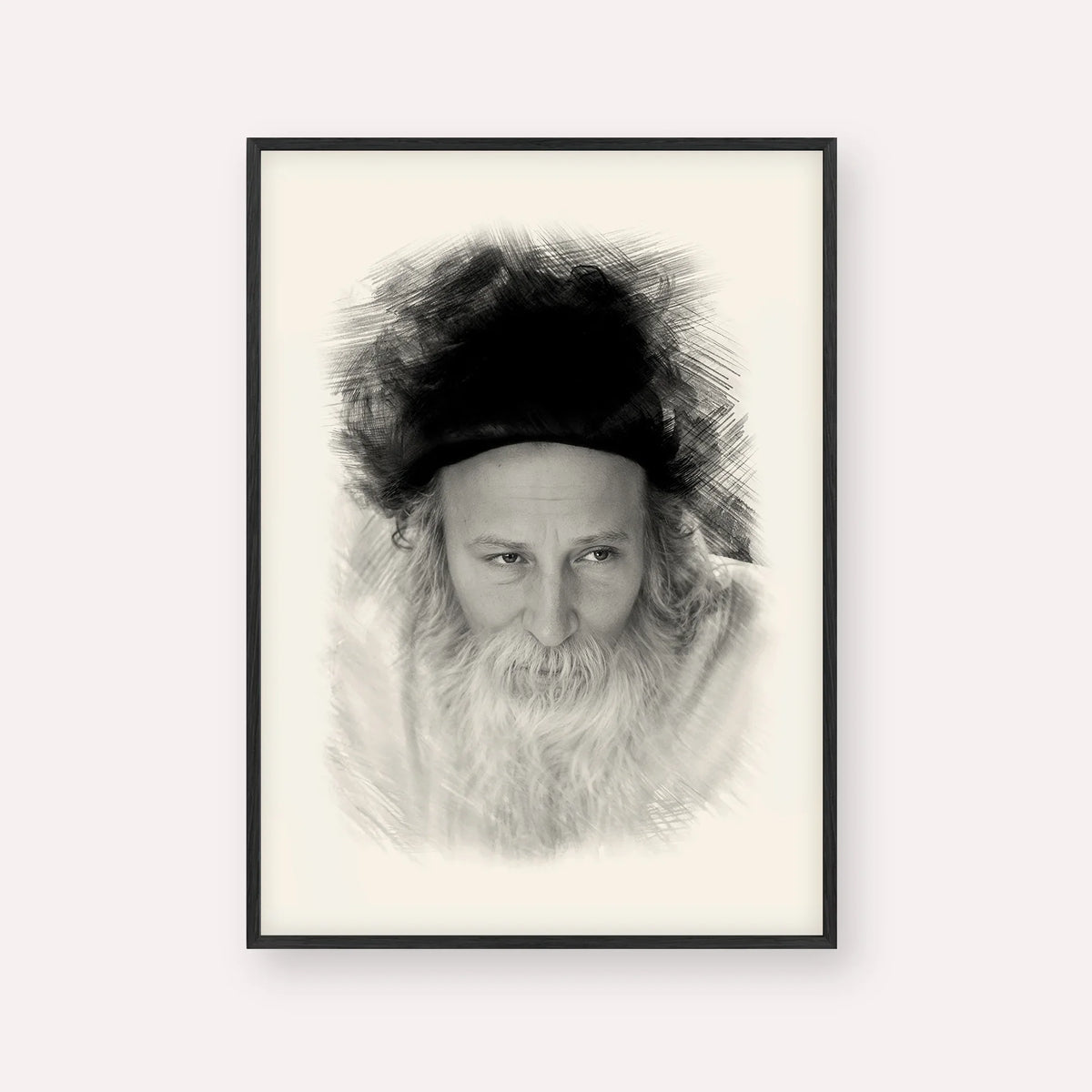 Rabbi Yitzchak Meir Morgenstern – Black & White – Black Frame Vertical | Jewish Wall Art, Gedolim Pictures