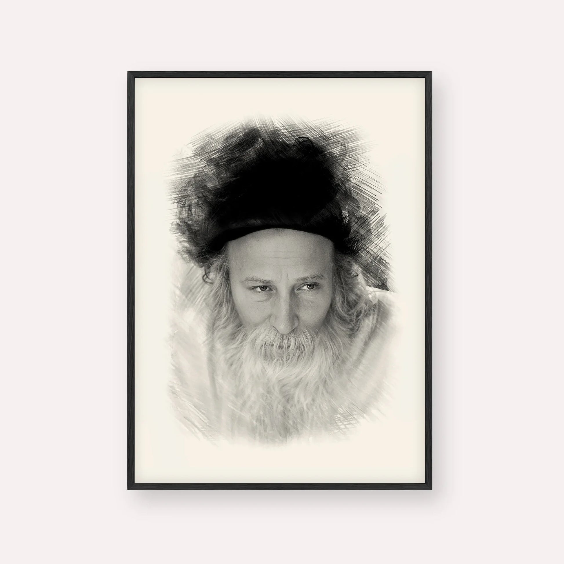 Rabbi Yitzchak Meir Morgenstern – Black & White – Black Frame Vertical | Jewish Wall Art, Gedolim Pictures