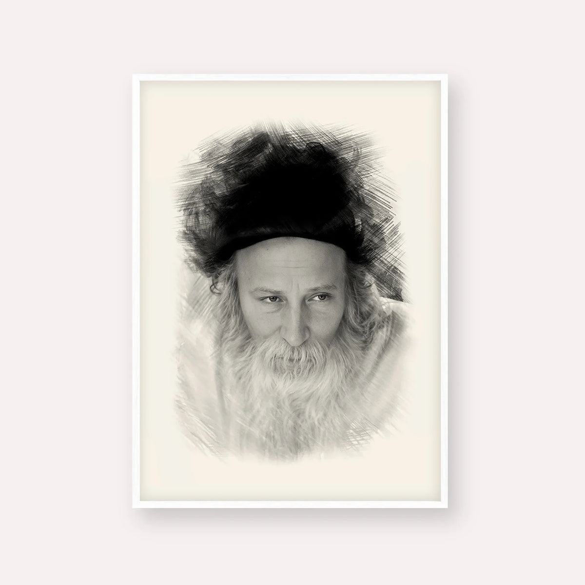 Rabbi Yitzchak Meir Morgenstern – Black & White – White Frame Vertical | Jewish Wall Art, Gedolim Pictures