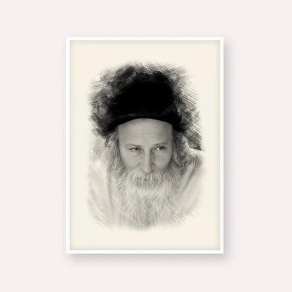 Rabbi Yitzchak Meir Morgenstern – Black & White – White Frame Vertical | Jewish Wall Art, Gedolim Pictures