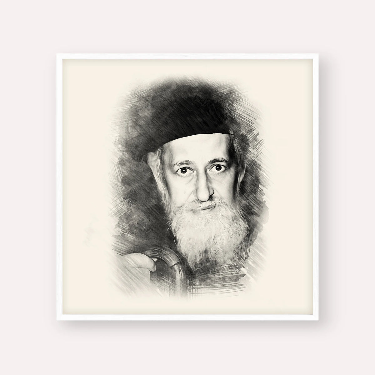 Rabbi Yitzchok Zev Soloveitchik (The Brisker Rav) – Black & White – White Frame Square | Jewish Wall Art, Gedolim Pictures
