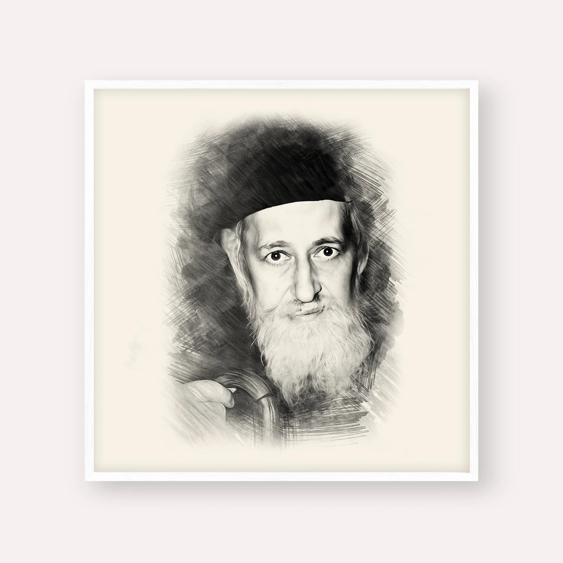 Rabbi Yitzchok Zev Soloveitchik (The Brisker Rav) – Black & White – White Frame Square | Jewish Wall Art, Gedolim Pictures