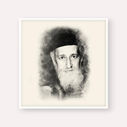 Rabbi Yitzchok Zev Soloveitchik (The Brisker Rav) – Black & White – White Frame Square | Jewish Wall Art, Gedolim Pictures