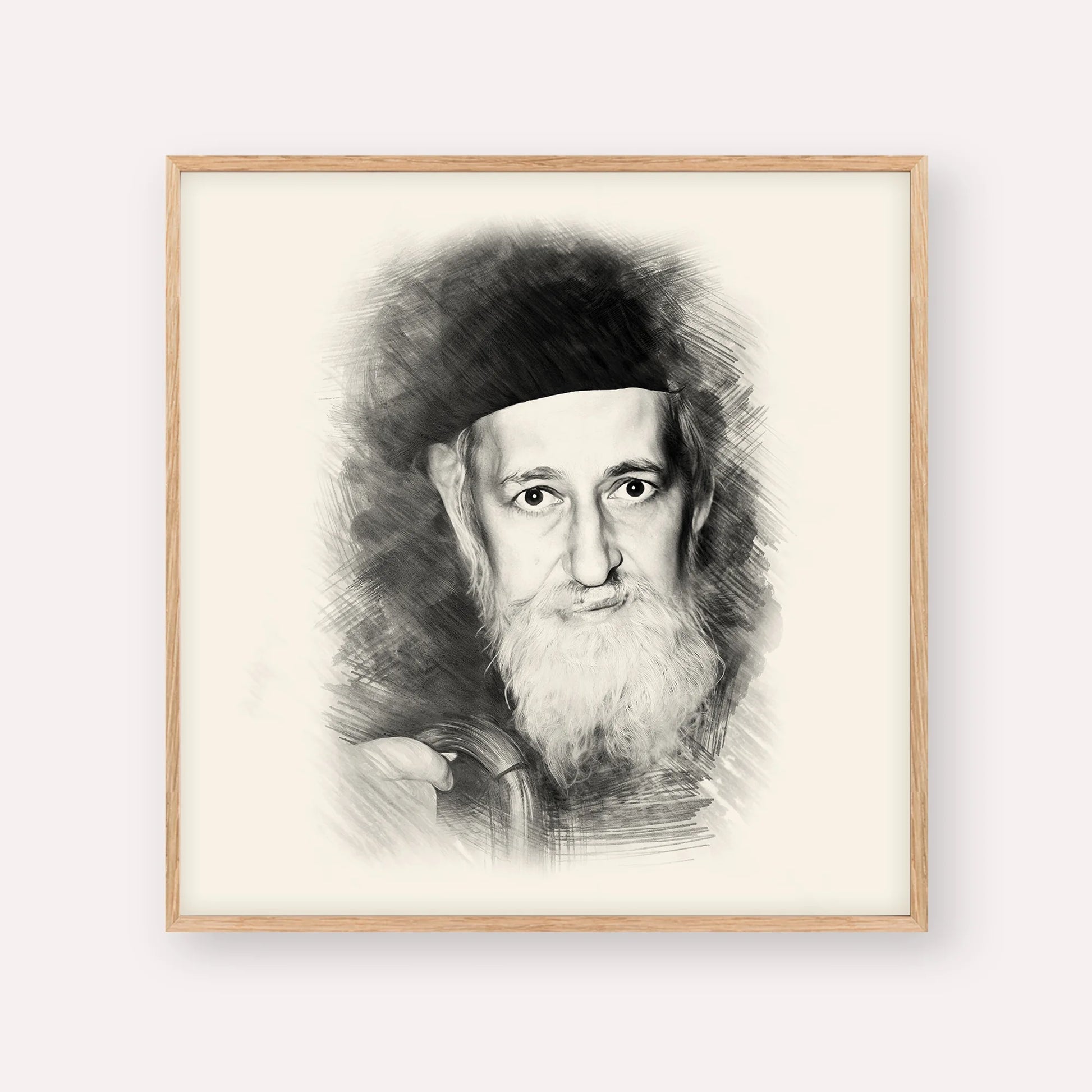 Rabbi Yitzchok Zev Soloveitchik (The Brisker Rav) – Black & White – Wood Frame Square | Jewish Wall Art, Gedolim Pictures