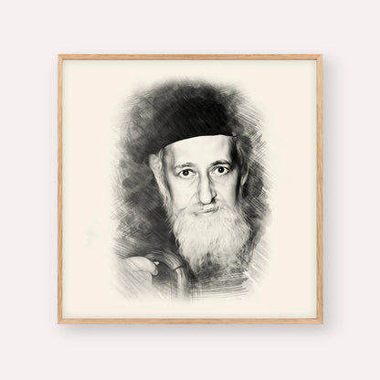 Rabbi Yitzchok Zev Soloveitchik (The Brisker Rav) – Black & White – Wood Frame Square | Jewish Wall Art, Gedolim Pictures
