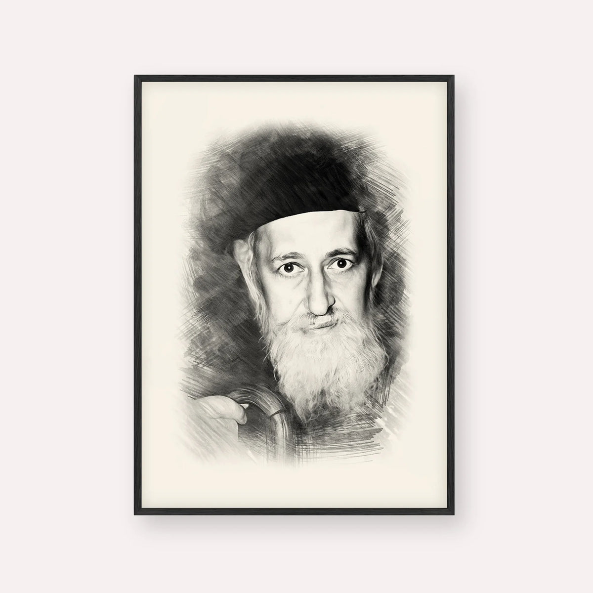Rabbi Yitzchok Zev Soloveitchik (The Brisker Rav) – Black & White – Black Frame Vertical | Jewish Wall Art, Gedolim Pictures