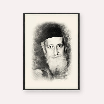 Rabbi Yitzchok Zev Soloveitchik (The Brisker Rav) – Black & White – Black Frame Vertical | Jewish Wall Art, Gedolim Pictures