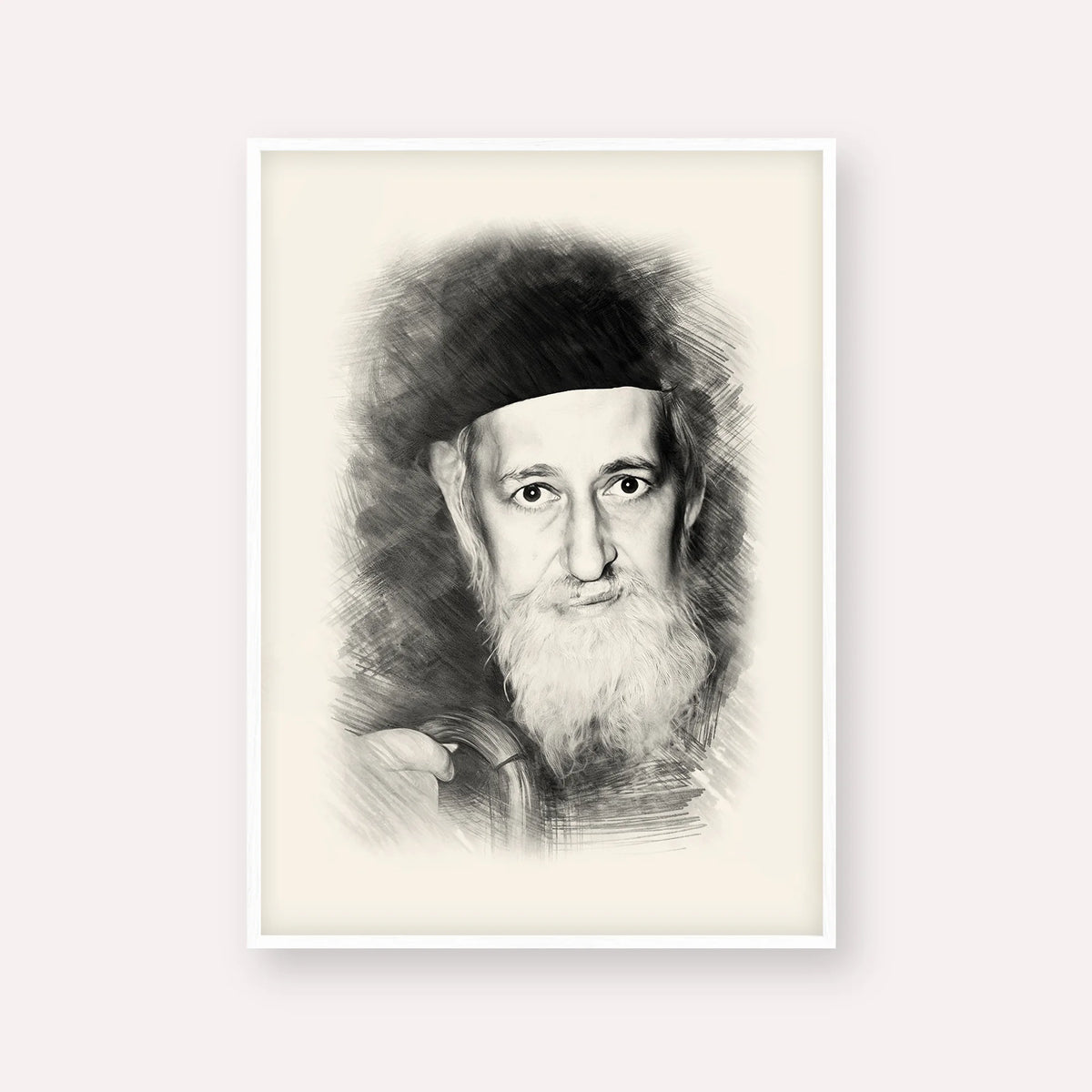 Rabbi Yitzchok Zev Soloveitchik (The Brisker Rav) – Black & White – White Frame Vertical | Jewish Wall Art, Gedolim Pictures