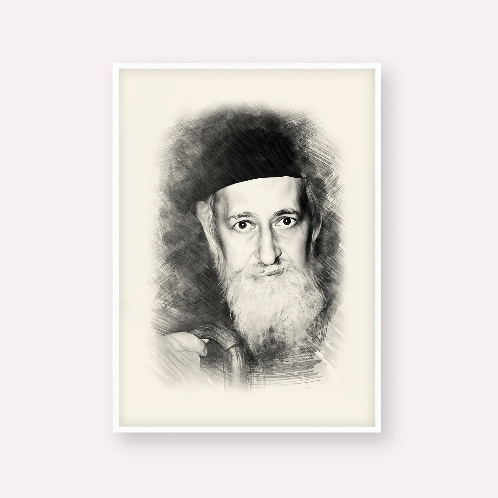 Rabbi Yitzchok Zev Soloveitchik (The Brisker Rav) – Black & White – White Frame Vertical | Jewish Wall Art, Gedolim Pictures
