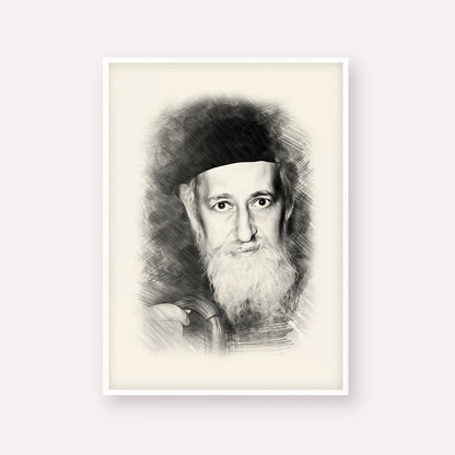 Rabbi Yitzchok Zev Soloveitchik (The Brisker Rav) – Black & White – White Frame Vertical | Jewish Wall Art, Gedolim Pictures