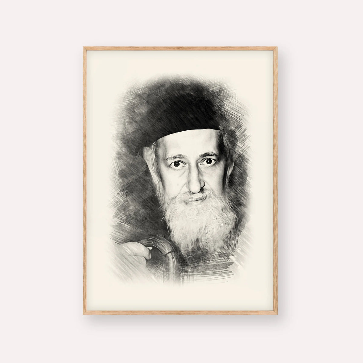 Rabbi Yitzchok Zev Soloveitchik (The Brisker Rav) – Black & White – Wood Frame Vertical | Jewish Wall Art, Gedolim Pictures