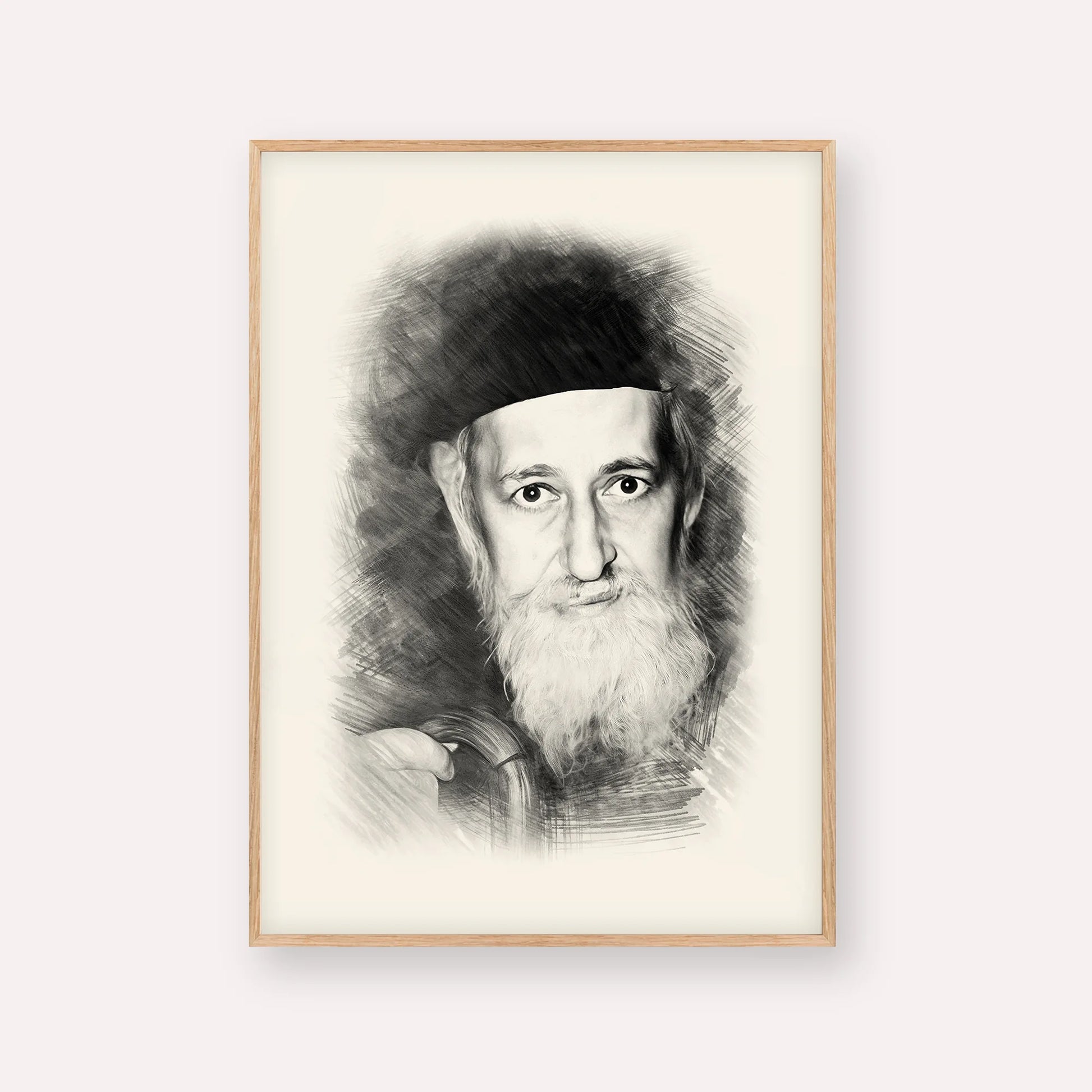 Rabbi Yitzchok Zev Soloveitchik (The Brisker Rav) – Black & White – Wood Frame Vertical | Jewish Wall Art, Gedolim Pictures