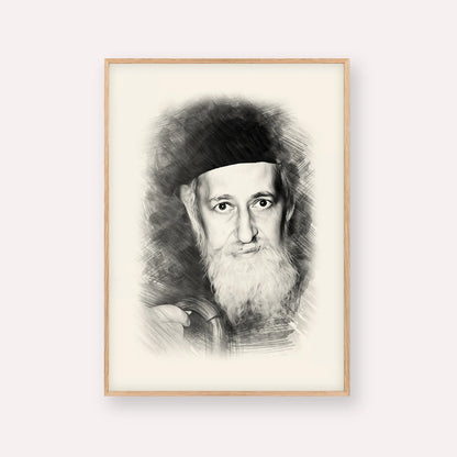 Rabbi Yitzchok Zev Soloveitchik (The Brisker Rav) – Black & White – Wood Frame Vertical | Jewish Wall Art, Gedolim Pictures