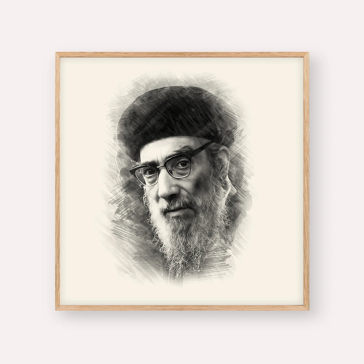 Rabbi Yitzhak Abuchatzira (Baba Haki) – Black & White – Wood Frame Square | Jewish Wall Art, Gedolim Pictures