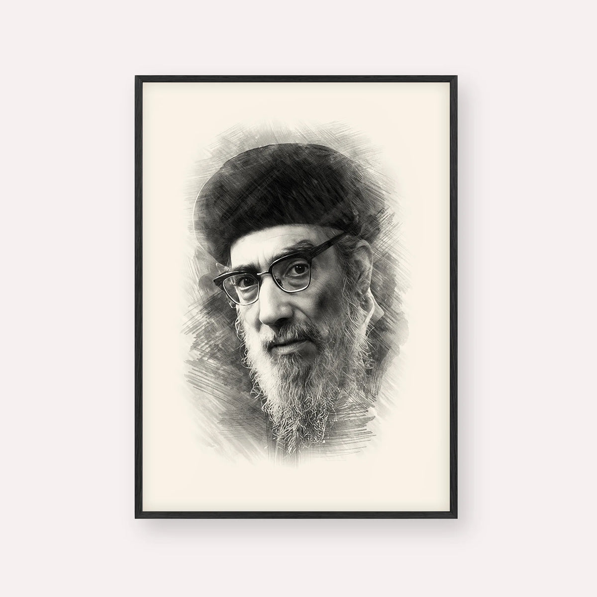 Rabbi Yitzhak Abuchatzira (Baba Haki) – Black & White – Black Frame Vertical | Jewish Wall Art, Gedolim Pictures