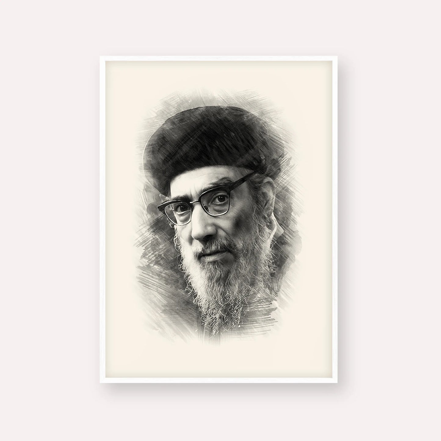 Rabbi Yitzhak Abuchatzira (Baba Haki) – Black & White – White Frame Vertical | Jewish Wall Art, Gedolim Pictures