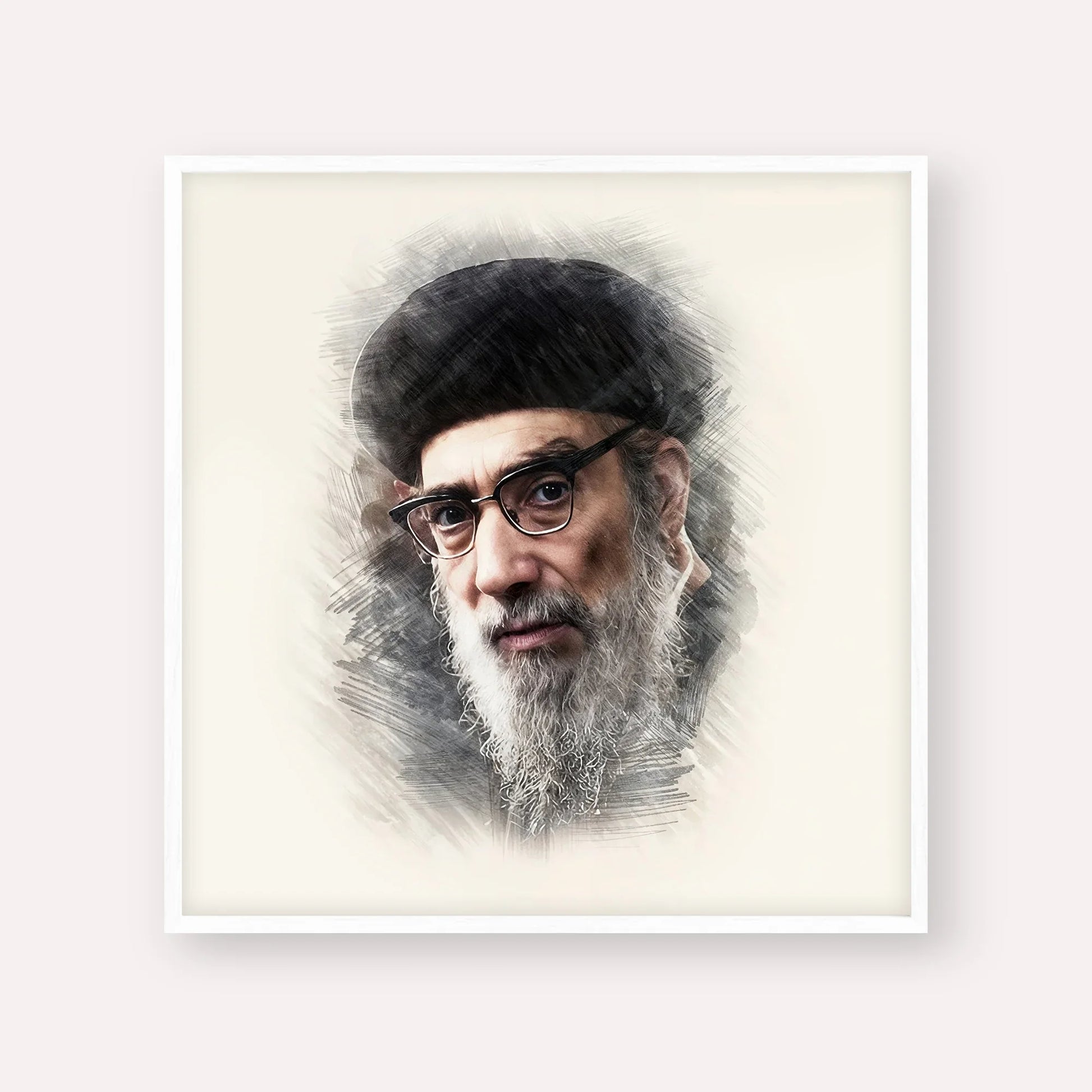 Rabbi Yitzhak Abuchatzira (Baba Haki) – White Frame Square | Jewish Wall Art, Gedolim Pictures