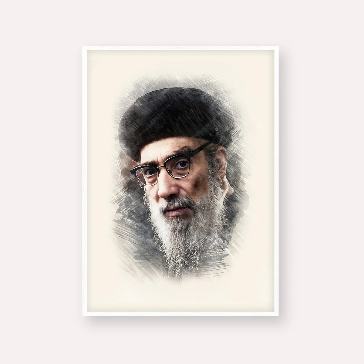 Rabbi Yitzhak Abuchatzira (Baba Haki) – White Frame Vertical | Jewish Wall Art, Gedolim Pictures