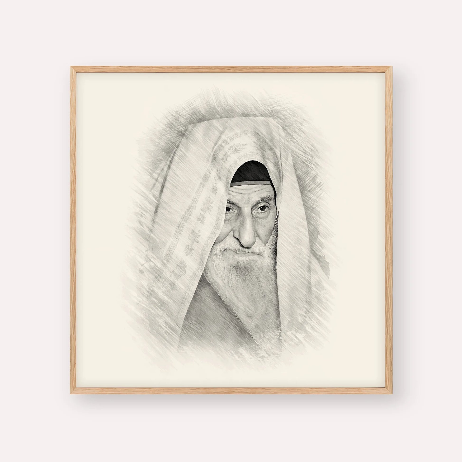 Rabbi Yitzhak Kaduri – Black & White – Wood Frame Square | Jewish Wall Art, Gedolim Pictures