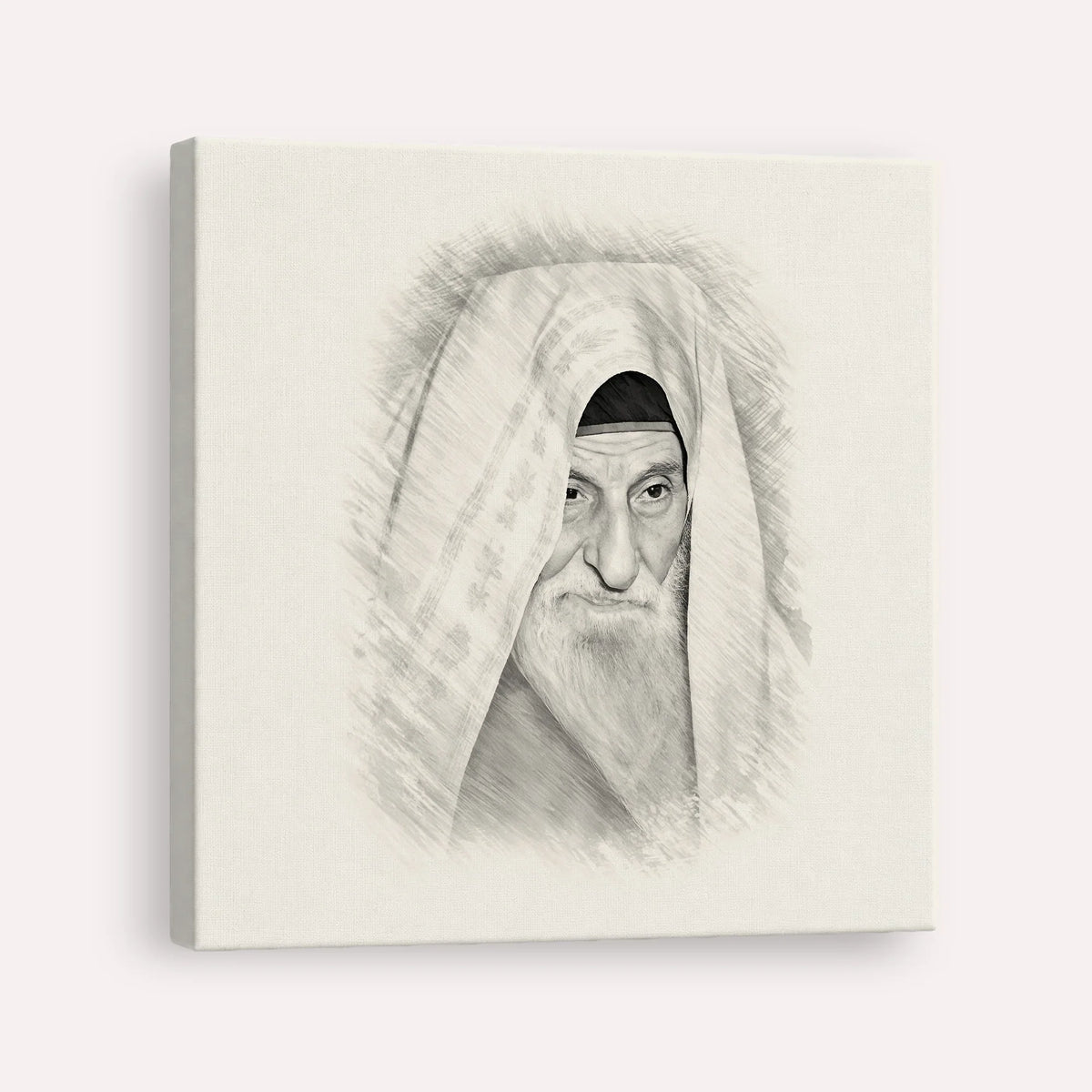Rabbi Yitzhak Kaduri – Black & White – Canvas Square | Jewish Wall Art, Gedolim Pictures