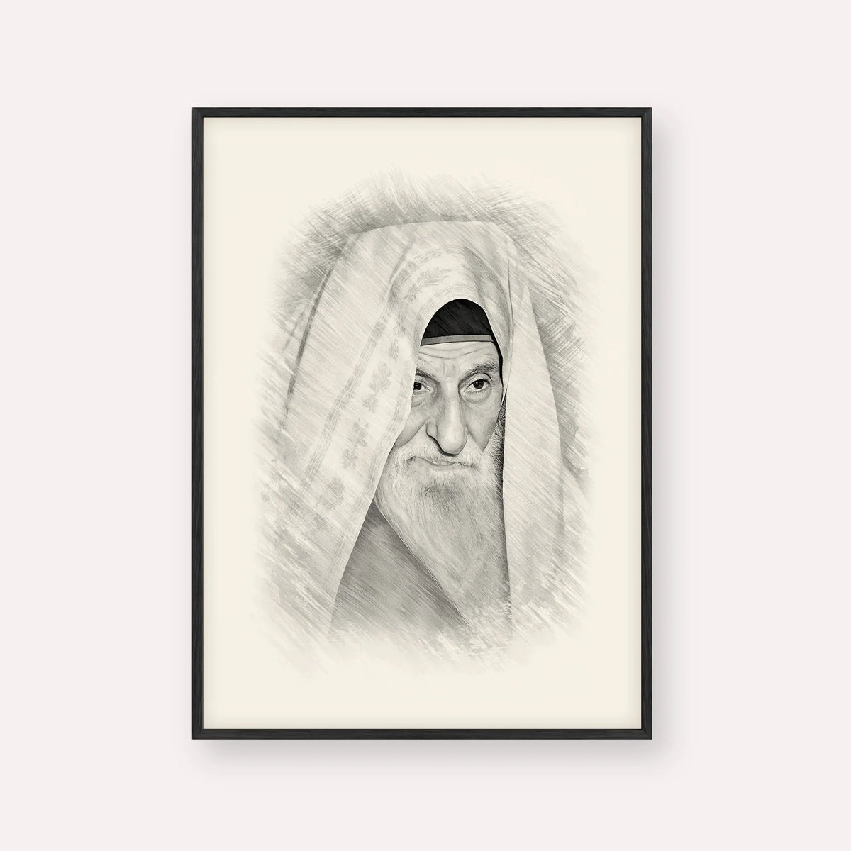 Rabbi Yitzhak Kaduri – Black & White – Black Frame Vertical | Jewish Wall Art, Gedolim Pictures
